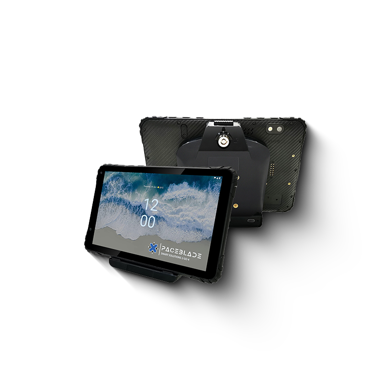 PaceBlade rugged Android tablet on a dock, ready for emergency service use