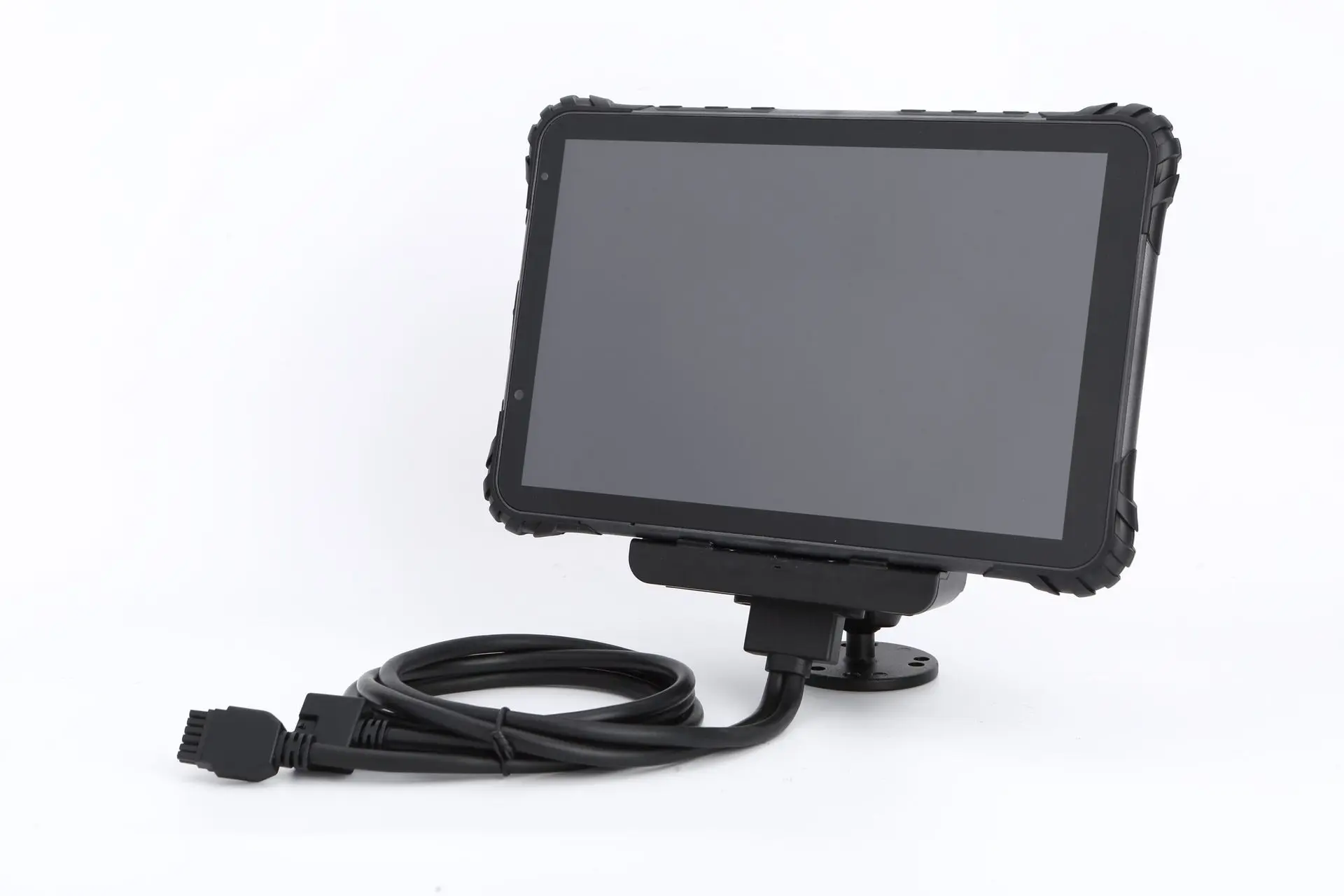 Front view of LDT-101 rugged tablet with attached cable