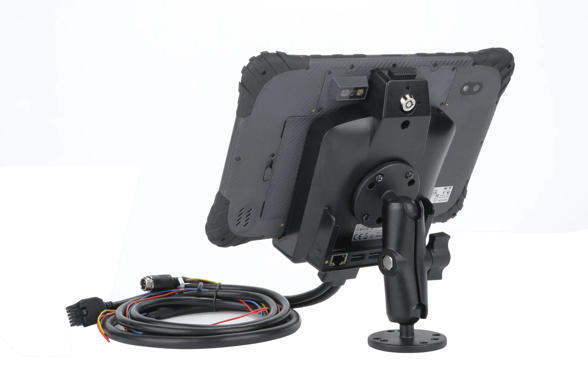 LDT-101 rugged tablet angled on dock for vehicle dashboards