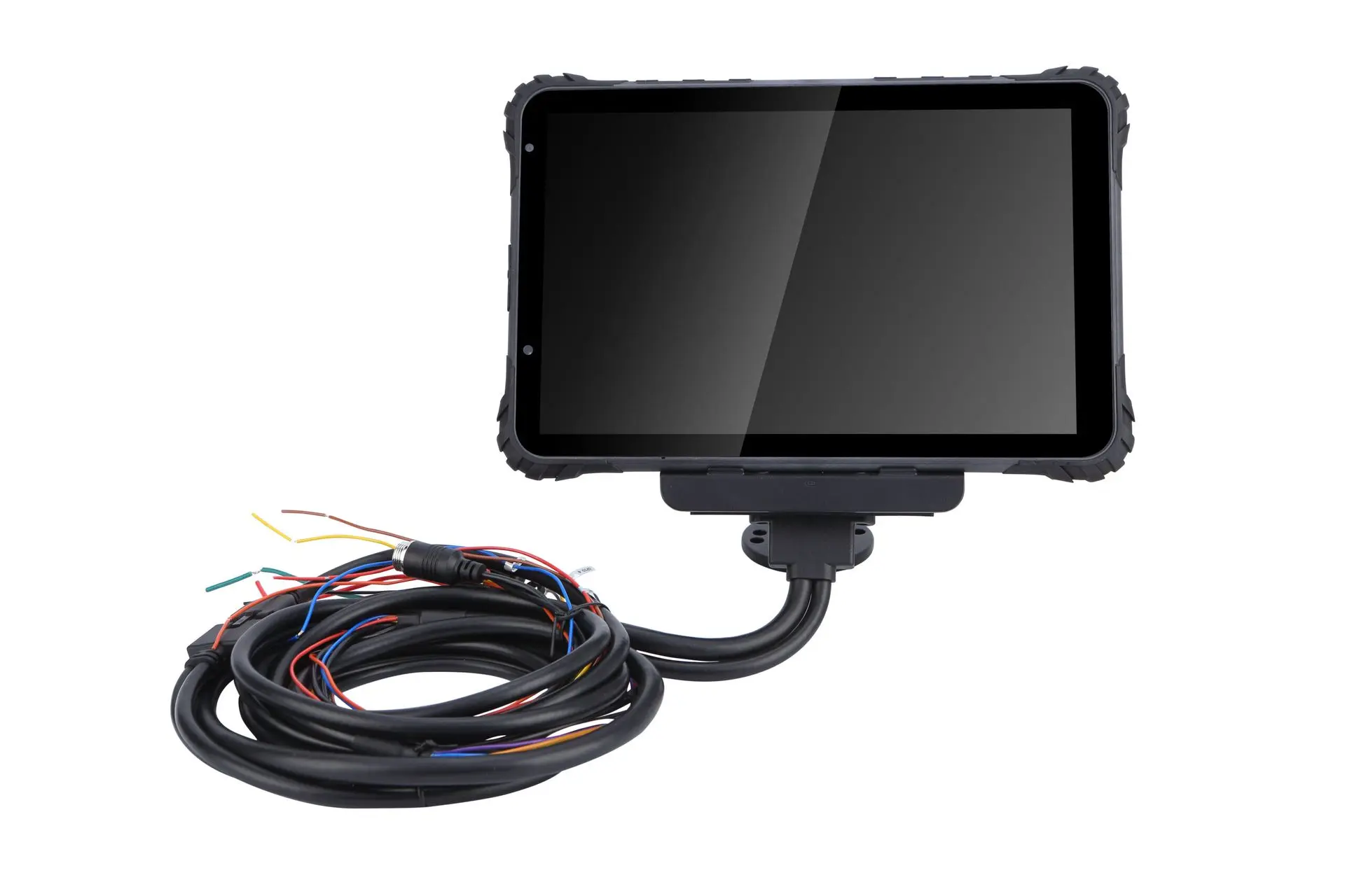 Front view of LDT-101 rugged tablet with attached cable
