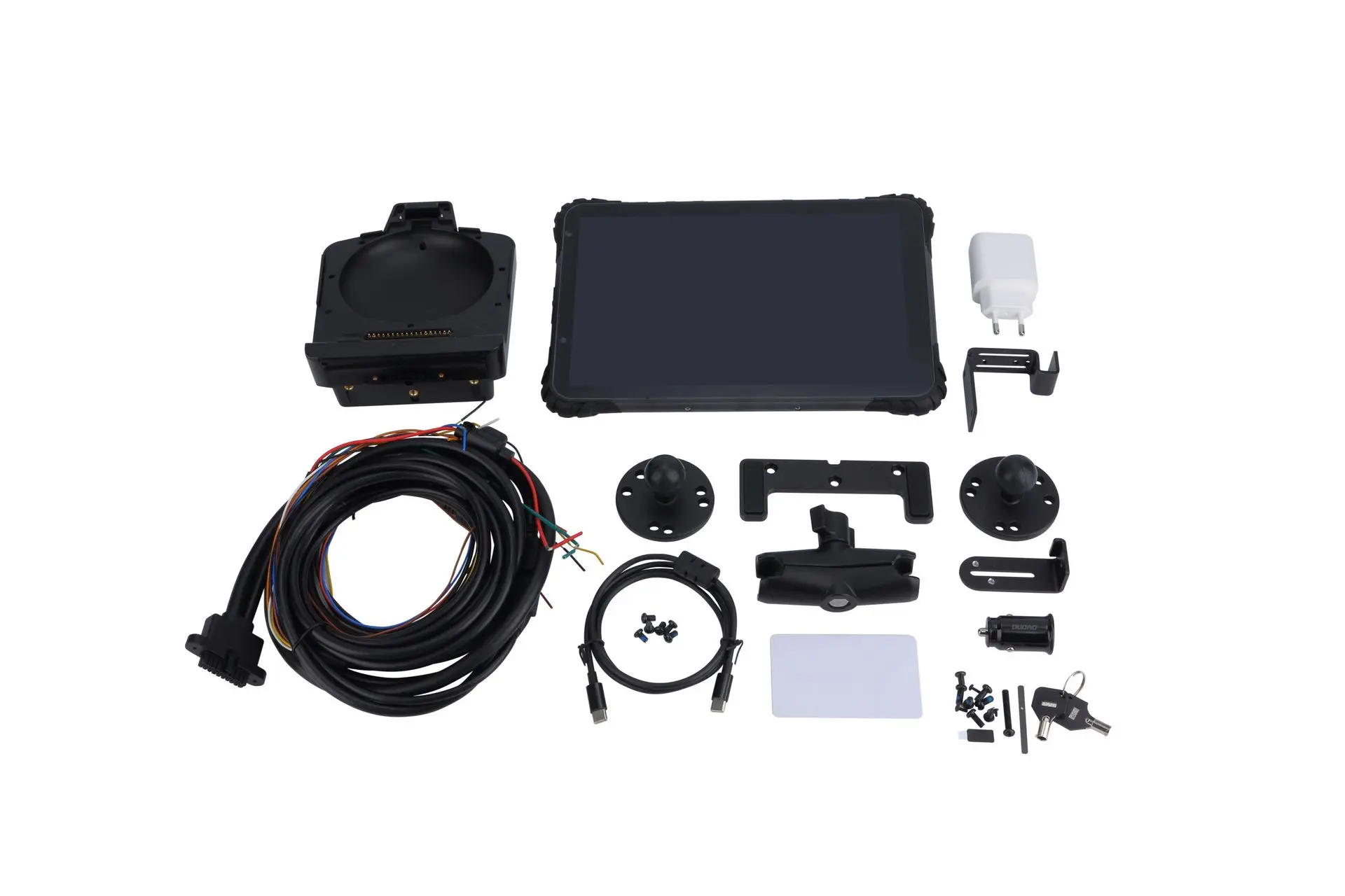 LDT-101 rugged tablet accessory kit with cables, mounts, and dock
