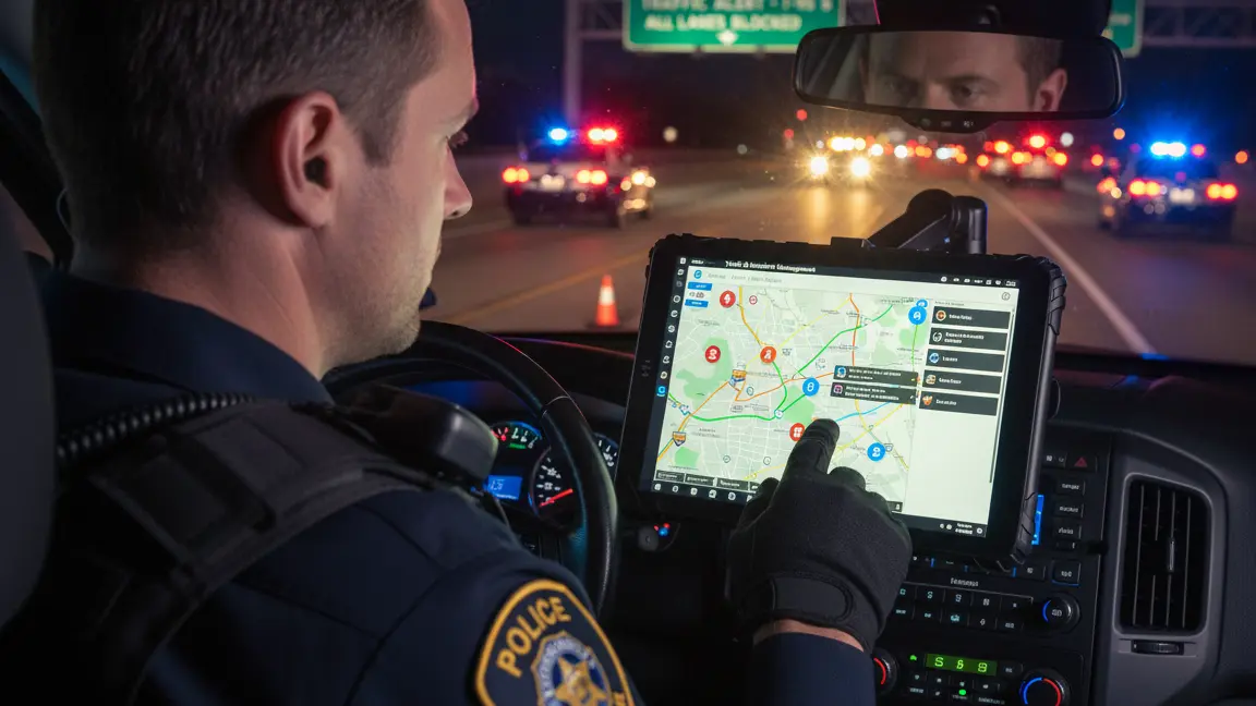 PaceBlade oplossingen voor hulpdiensten PaceBlade robuuste tablet ingebouwd in een politiewagen